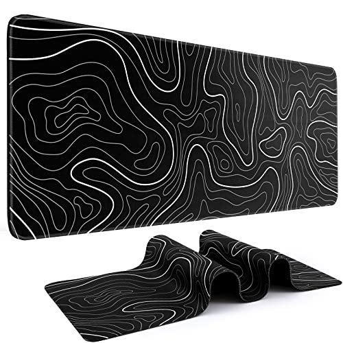 DIGSOM Mouse Pad Gaming Keyboard Pad 31.5 x 11.8in Topographic Mouse Pad Black White Mouse Mat for Keyboard with Anti-Slip Rubber Base,Big Mouse Pad Long Mouse Pad Mouse Mat