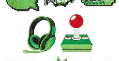 Kirako 8 Pcs Video Game Embroidery Patches Green Pixelated Gaming Sew Iron on Embroidered Applique Repair Patch DIY Craft Accessories Gifts for Kids Boys Gamer Fans Enthusiasts Clothing Backpack Hat